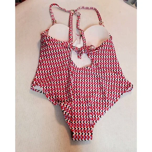 Women's Kona Sol Red Blue Chevron Print One Piece Swimsuit Size 17 NWT - Picture 6 of 7
